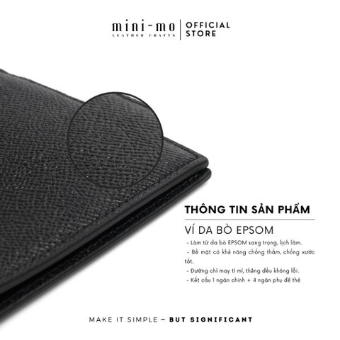 Ví Da Mini Unisex Handmade EPSOM - Túi Đựng Thẻ Đen NERO & Xanh Than OCEAN CHARCOAL, Thiết Kế Nhỏ Gọn, Đủ Ngăn Thẻ