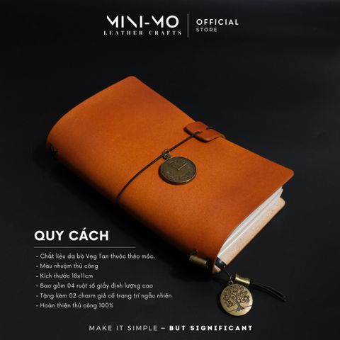 Sổ Tay Ghi Chép MINI-MO Da Bò Veg Tan Nhuộm Thủ Công, Kích Thước 18x12cm - Quà Tặng Ý Nghĩa Cho Người Sáng Tạo