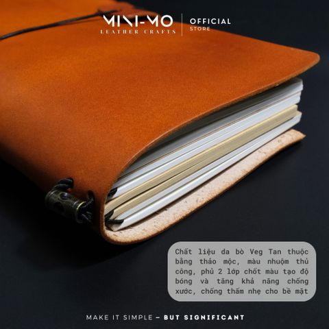Sổ Tay Ghi Chép MINI-MO Da Bò Veg Tan Nhuộm Thủ Công, Kích Thước 18x12cm - Quà Tặng Ý Nghĩa Cho Người Sáng Tạo
