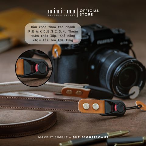 Dây Đeo Máy Ảnh DSLR/Mirrorless MINI-MO Da Bò Veg Tan Thủ Công, Thiết Kế Tối Giản, An Toàn và Tiện Dụng - Quà Tặng Độc Đáo Cho Photographer
