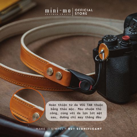 Dây Đeo Máy Ảnh DSLR/Mirrorless MINI-MO Da Bò Veg Tan Thủ Công, Thiết Kế Tối Giản, An Toàn và Tiện Dụng - Quà Tặng Độc Đáo Cho Photographer