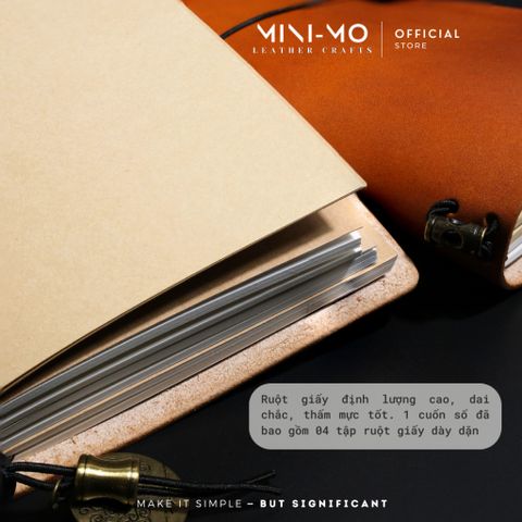 Sổ Tay Ghi Chép MINI-MO Bìa Da Bò Veg Tan Màu Nhuộm Thủ Công, Size L Kích Thước 23x12cm