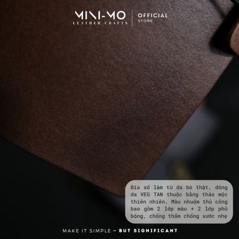 Sổ Tay Ghi Chép MINI-MO Bìa Da Bò Veg Tan Màu Nhuộm Thủ Công, Size L Kích Thước 23x12cm