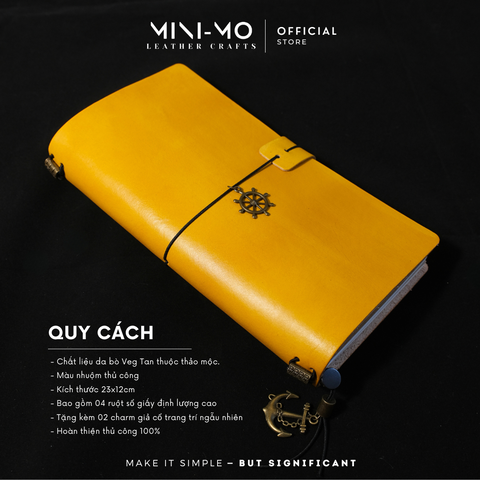 Sổ Tay Ghi Chép MINI-MO Bìa Da Bò Veg Tan Màu Nhuộm Thủ Công, Size L Kích Thước 23x12cm
