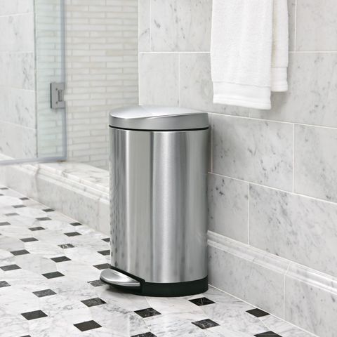 Thùng rác đạp chân Simplehuman 10L inox - Thùng rác hình tròn nhỏ gọn cho bếp, phòng tắm, văn phòng, chất liệu thép không gỉ