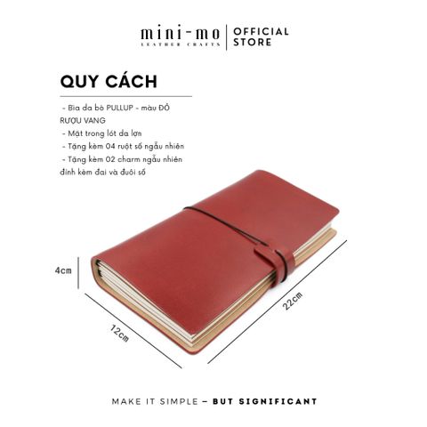 Sổ tay ghi chép MINI-MO bìa da bò Pullup màu Đỏ Rượu vang, kích thước 22x11cm - Cao cấp và sang trọng cho người yêu thích sáng tạo