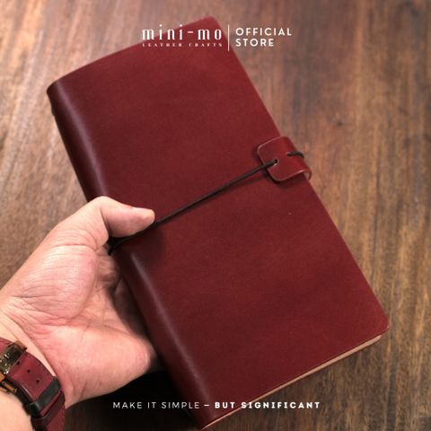 Sổ tay ghi chép MINI-MO bìa da bò Pullup màu Đỏ Rượu vang, kích thước 22x11cm - Cao cấp và sang trọng cho người yêu thích sáng tạo