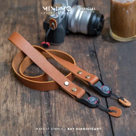 Dây đeo máy ảnh DSLR/Mirrorless MINI-MO Da Bò Thật màu Nâu Burning Sand, CS-01
