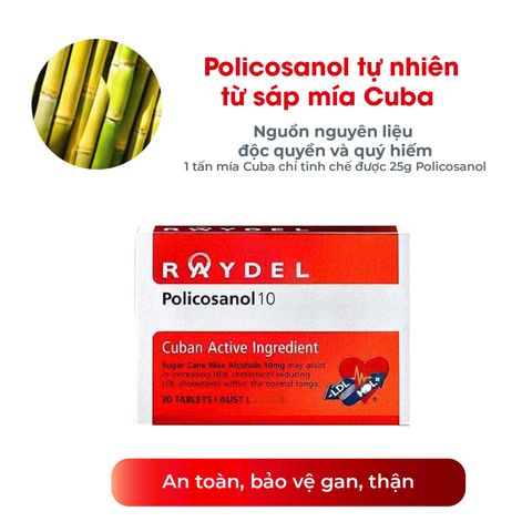 Viên uống giảm mỡ máu Raydel Policosanol 10mg - Hỗ trợ cholesterol và lipid máu - Sản phẩm nhập khẩu Úc, 30 viên