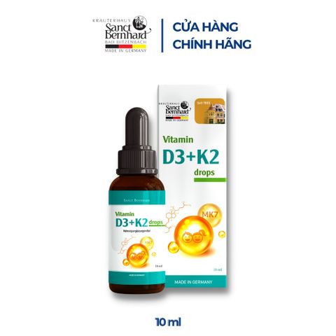 Vitamin D3K2 Drops 10ml - Tăng Cường Hấp Thu Canxi, Hỗ Trợ Xương Và Răng Khỏe Mạnh - Thương Hiệu Sanct Bernhard