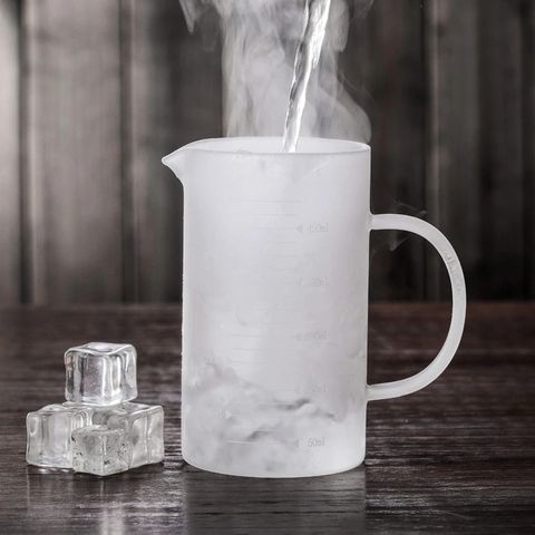 Ly thủy tinh chia vạch đo lường nắp gỗ tre có quai 500ml