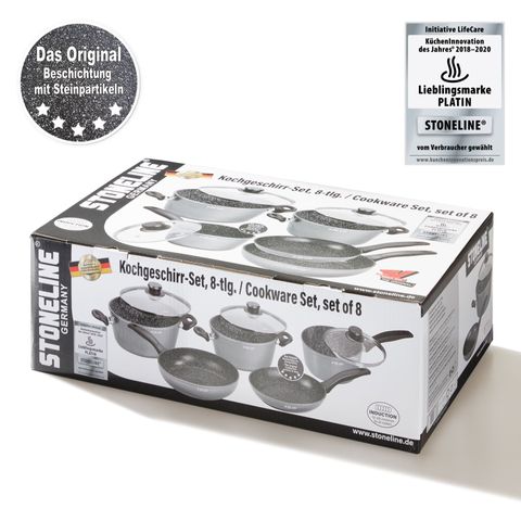 Bộ 5 Nồi Chảo Chống Dính Phủ Đá Stoneline Dùng Bếp Từ - Thiết Kế Hiện Đại, Khỏe Mạnh, Dễ Dàng Vệ Sinh, Nấu Ăn Thoải Mái