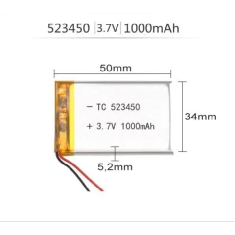 Pin Lipo Polymer 3.7V 1000mAh 523450 Có Mạch Bảo Vệ - Năng Lượng Cho Thiết Bị Điện Tử, Đồ Chơi Điều Khiển Từ Xa, Camera An Ninh