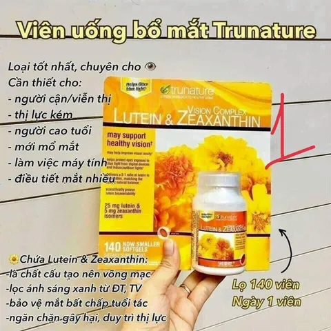 Viên Uống Sáng Mắt Trunature Vision Complex Lutein Zeaxanthin 140 Viên - Bổ Sung Dinh Dưỡng Bảo Vệ Sức Khỏe Mắt Tối Ưu