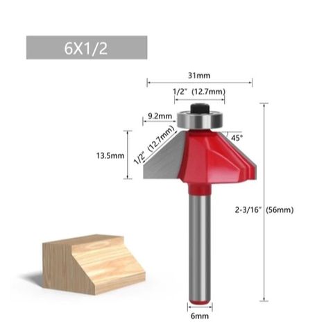 Mũi phay gỗ vat 45 độ cốt nhỏ 1/4 từ 6li đến 25li hiệu Favi, mũi soi gỗ vat 45 độ mũi router vat 45 độ