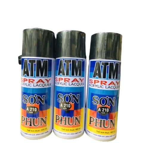 Sơn Xịt ATM Spray Màu Đen Bóng A210 - Sơn Nhanh Khô Giữ Màu Bền Đẹp Cho Đồ Gỗ, Kim Loại, Đồ Chơi Trẻ Em, Xe Đạp, Xe Máy