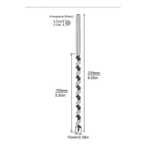 Mũi Khoan Gỗ Xoắn 10x230mm - Thép Carbon Chắc Chắn, Dụng Cụ Tiện Ích Cho Nghề Mộc, Thoát Phôi Nhanh, Hiệu Quả Cao