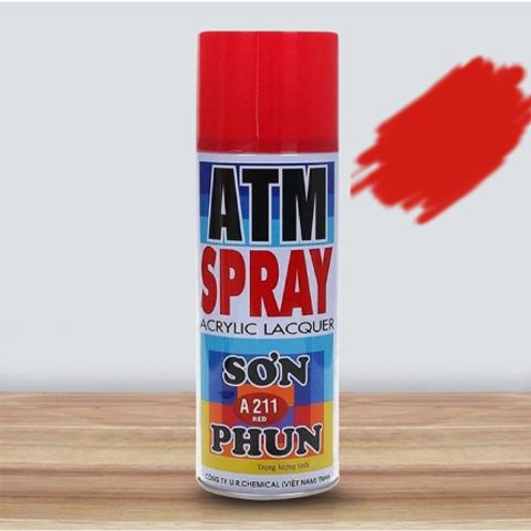 Sơn Xịt Màu Đỏ ATM Spray A211 - Sơn Gia Dụng Đa Năng, Nhanh Khô, Bền Màu Cho Gỗ và Kim Loại, 400ML