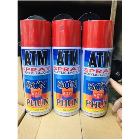 Sơn Xịt Màu Đỏ ATM Spray A211 - Sơn Gia Dụng Đa Năng, Nhanh Khô, Bền Màu Cho Gỗ và Kim Loại, 400ML