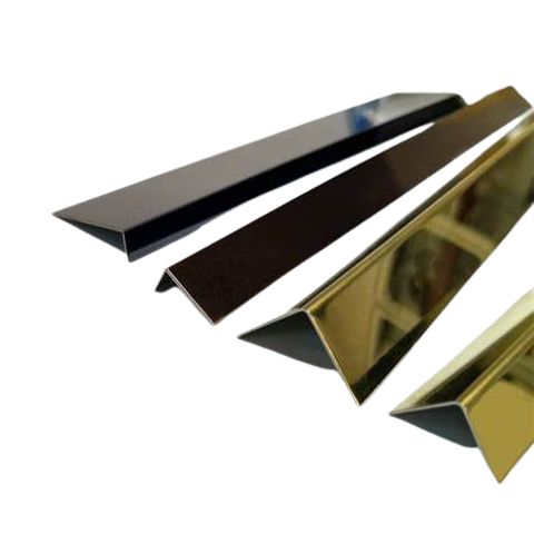 Nẹp V inox vát cạnh không bén . Nẹp V inox vát cạnh màu vàng , màu đen , màu bạc cây dài 2.4m vận chuyển cắt đôi.