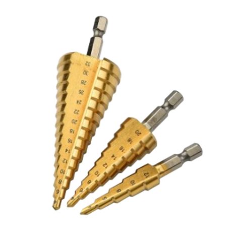 Bộ 3 Mũi Khoan Đa Năng Thép HSS 4241 Phủ Titanium 4-32mm - Mũi Khoan Bước Chuôi Lục Giác Chính Hãng