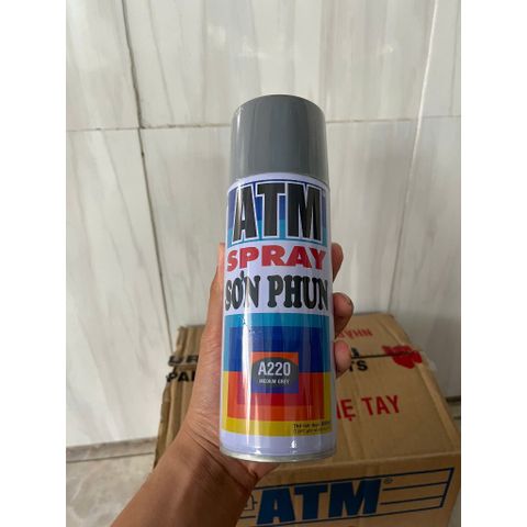Sơn Phun Xịt ATM Acrylic Màu Xám Đậm A220 - Sơn Trang Trí Đồ Gia Dụng, Bàn, Ghế, Đồ Chơi, Xe Đạp, Xe Máy, 400ml