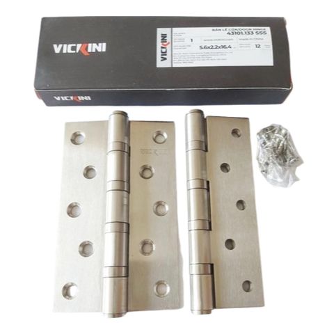 Bản Lề Cửa Vickini 43101.133 SSS - Bộ 2 cái in inox SUS 201 cho cửa kim loại, gỗ, nhựa - Tải trọng 60kg, bảo hành 12 tháng