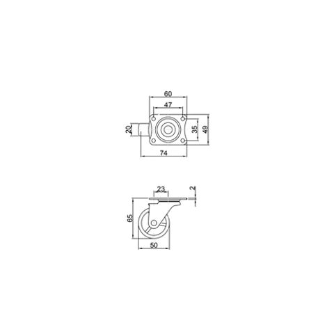 Bánh xe đẩy IVAN 07001 nhựa trắng trong-đế trơn không thắng- kích thước 5F, 6F, 8F