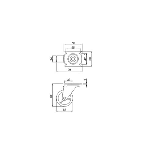 Bánh xe đẩy IVAN 07001 nhựa trắng trong-đế trơn không thắng- kích thước 5F, 6F, 8F
