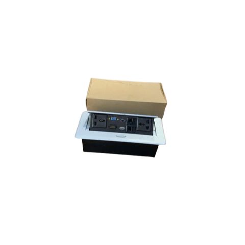 Hộp Điện Âm Bàn Chữ Nhật Nhôm Chất Lượng Cao - 2 Ổ Cắm Điện, 2 Ổ Dây Mạng, USB, HDMI, Thiết Kế Tiện Lợi Cho Văn Phòng