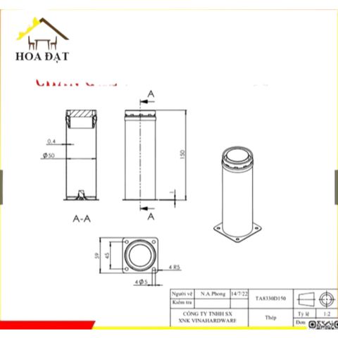Chân ghế salon tròn, đế bằng, chân tủ inox cao 80mm 100mm 120mm 150mm 200mm, đế bằng TA8330D150