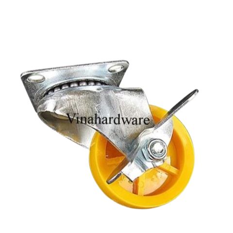 Bánh Xe Nhựa Vuông Hai Vòng Bi Có Khóa, Màu Vàng, Tải Trọng 30kg - Dụng Cụ Tiện Ích Cho Thiết Bị Di Động