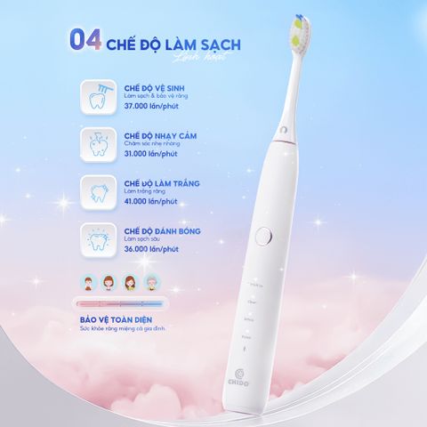 Bàn Chải Điện Chido CDSmile Công Nghệ Sóng Siêu Âm - Sạch Mảng Bám, Phù Hợp Với Răng Nhạy Cảm & Răng Niềng, Tích Hợp 4 Chế Độ Ủng Hộ Sử Dụng 60 Ngày