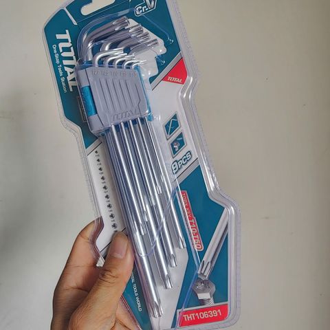 Bộ Lục Giác Bông Dài 9 Chi Tiết Total THT106391 - Chất Liệu CR-V Bền Bỉ, Đầu Sao Chính Xác Từ T10 đến T50