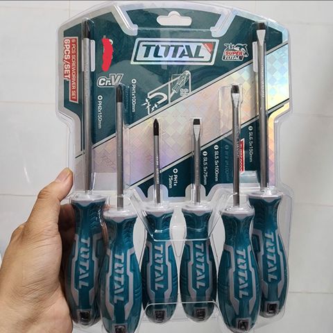 Bộ Tua Vít Total THT250606 - 6 Chi Tiết Dẹp & Bake Thép CR-V, Tay Cầm Chống Trượt, Dụng Cụ Sửa Chữa Thiết Yếu cho Gia Đình