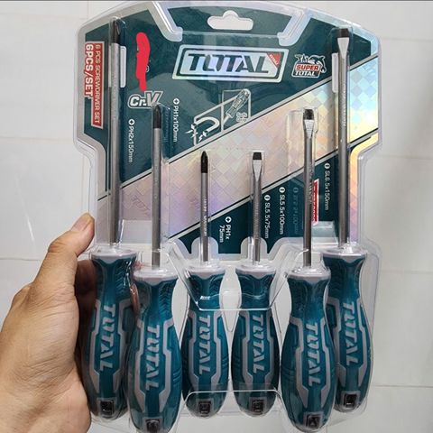 Bộ Tua Vít Total THT250606 - 6 Chi Tiết Dẹp & Bake Thép CR-V, Tay Cầm Chống Trượt, Dụng Cụ Sửa Chữa Thiết Yếu cho Gia Đình