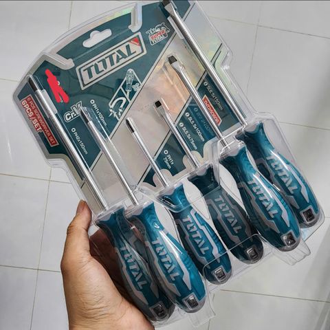Bộ Tua Vít Total THT250606 - 6 Chi Tiết Dẹp & Bake Thép CR-V, Tay Cầm Chống Trượt, Dụng Cụ Sửa Chữa Thiết Yếu cho Gia Đình