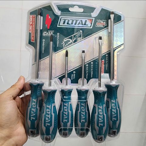Bộ Tua Vít Total THT250606 - 6 Chi Tiết Dẹp & Bake Thép CR-V, Tay Cầm Chống Trượt, Dụng Cụ Sửa Chữa Thiết Yếu cho Gia Đình