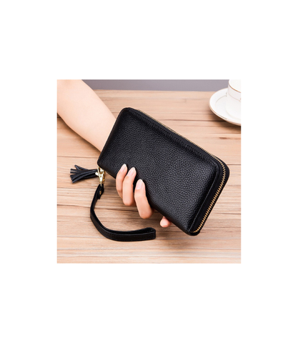 Ví Dài Cầm Tay Nữ Da Bò Sang Chảnh - Đựng iPhone Plus, Khóa Kéo Mượt và Dây Đeo Chống Trộm, Phụ Kiện Thời Trang Đẹp Xịn