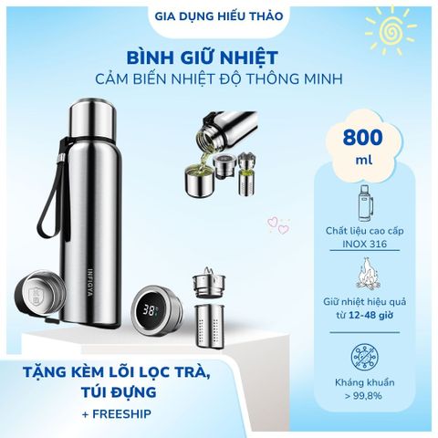 Bình Giữ Nhiệt Thông Minh 800ml - Inox 316/304, Lõi Lọc Trà, Giữ Nhiệt 6-12 Giờ, Thiết Kế Hiện Đại, Thích Hợp Quà Tặng Doanh Nghiệp