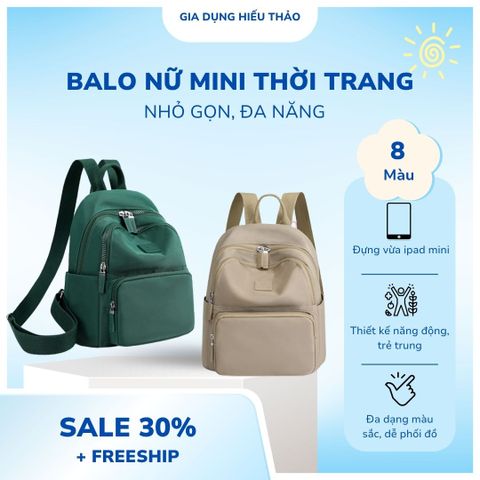 Balo Nữ Mini Thời Trang - Chất Nylon Chống Nước, Nhỏ Gọn, Tiện Lợi, Phong Cách Trẻ Trung, 9 Màu Cá Tính