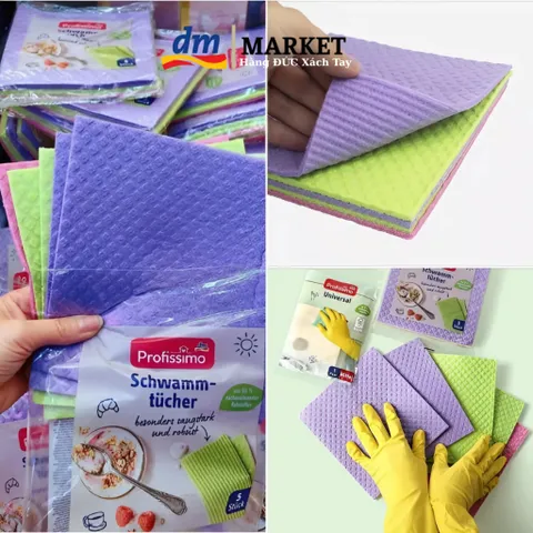 Khăn lau đa năng Profissimo của Đức - Siêu thấm, nhẹ nhàng, dễ giặt, dùng cho bếp và bàn ăn - 5 miếng nhiều màu sắc, không để lại bụi.