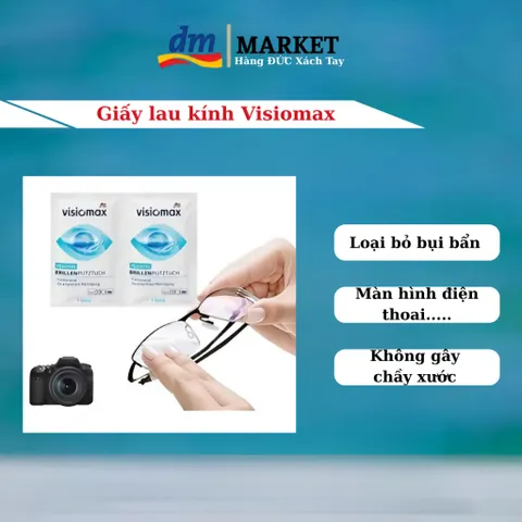 [Hàng Đức] Giấy lau kính Visiomax,giúp làm sạch, loại bỏ bụi bẩn trên về mặt kính, điện thoại, màn tivi, hộp 52 tờ
