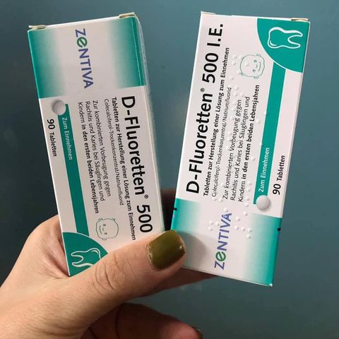 Vitamin D Fluoretten 500 I.E cho bé - Hàng nội địa Đức, dễ uống với sữa hoặc nước - Hộp 30 viên