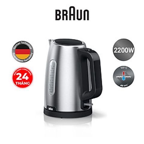 Ấm siêu tốc Braun WK1500BK - Bình đun nước 1.7L 2200W - Đun sôi nhanh chỉ trong 45 giây với chức năng an toàn thông minh