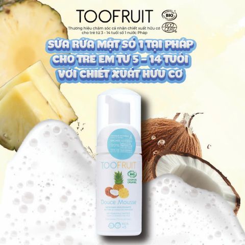 Sữa Rửa Mặt Tạo Bọt Hữu Cơ Toofruit Dừa - Dứa 100ml Dành Cho Trẻ Em 5-14 Tuổi - Chăm Sóc Da Nhạy Cảm, Thoáng Mát