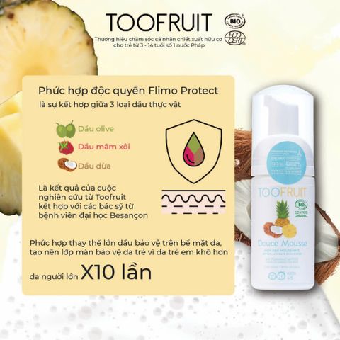 Sữa Rửa Mặt Tạo Bọt Hữu Cơ Toofruit Dừa - Dứa 100ml Dành Cho Trẻ Em 5-14 Tuổi - Chăm Sóc Da Nhạy Cảm, Thoáng Mát