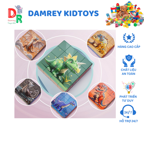 Đồ Chơi Lắp Ghép Nam Châm 16 Khối 6 Trong 1 - Khủng Long, Động Vật, Phi Hành Gia, Xe Cộ - Phát Triển Tư Duy Cho Bé