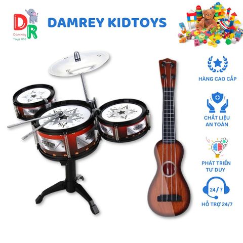 Bộ Đồ Chơi Nhạc Cụ Cho Bé - Trống Jazz và Đàn Guitar Mini Phát Triển Âm Nhạc Sáng Tạo Giáo Dục Từ 3 Tuổi
