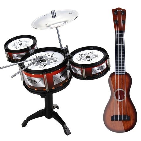 Bộ Đồ Chơi Nhạc Cụ Cho Bé - Trống Jazz và Đàn Guitar Mini Phát Triển Âm Nhạc Sáng Tạo Giáo Dục Từ 3 Tuổi